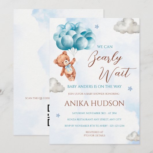 Can Bearly Wait Baby Shower Invitation Kaart (Voorkant / Achterkant)