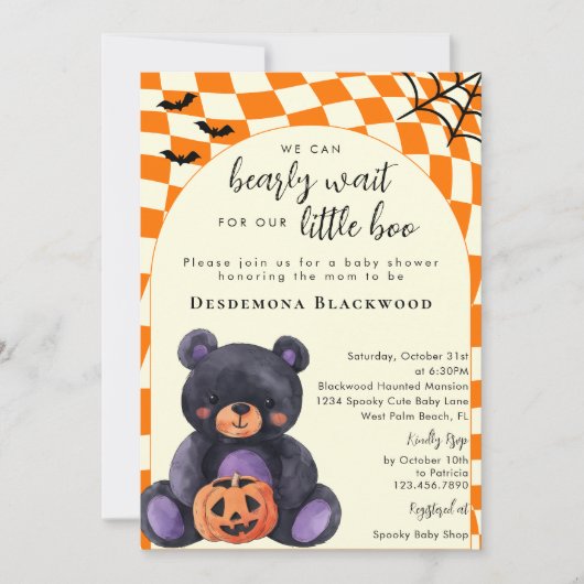 Can Bearly Wait Little Boo Halloween Baby Shower Kaart (Voorkant)
