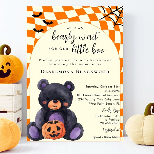 Can Bearly Wait Little Boo Halloween Baby Shower Kaart