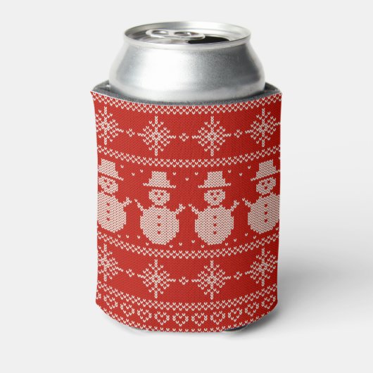 Can Cooler small Ugly Sweater with Snowmen Knit (Blikje Achterkant)