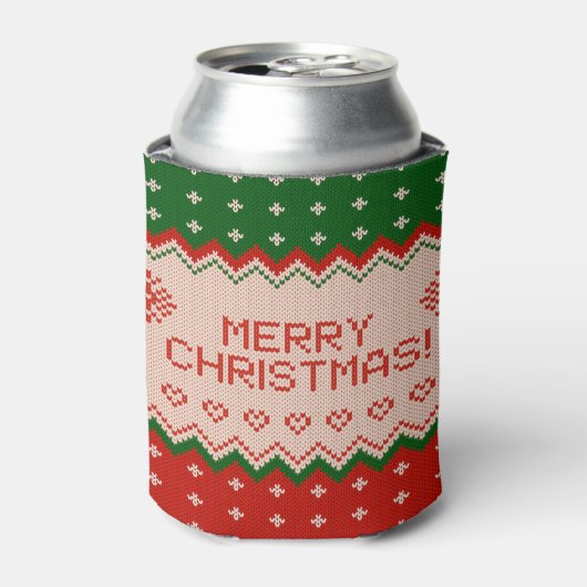 Can Cooler small with Merry Christmas Knit (Blikje Voorkant)