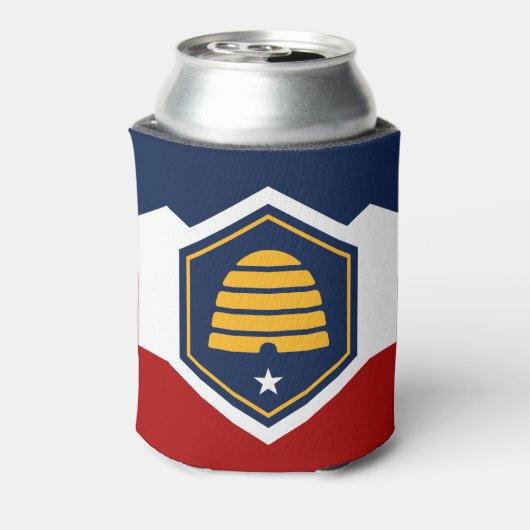 Can Cooler with new flag of Utah State, USA (Blikje Achterkant)