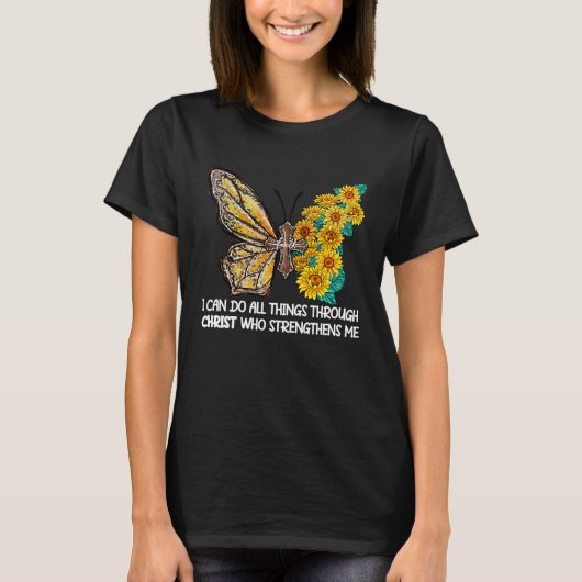 Can do All Things Through Christ Cross Sunflower B T-shirt (Voorkant)