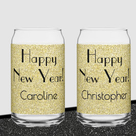 Can Glass Gold || Retro Name Happy New Year  Blikvorm Glas