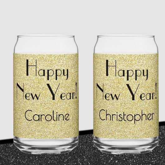 Can Glass Gold || Retro Name Happy New Year Blikvorm Glas
