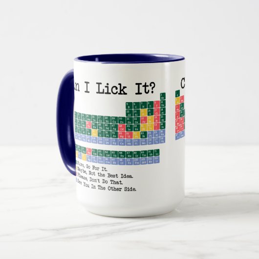 Can I Lick It Chemistry Periodic Table–Fun Science Mok (Voorkant links)