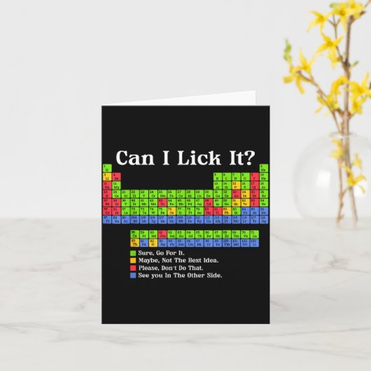 Can I Lick It Periodic Table Chart Science Teacher Kaart (Gele Bloem)