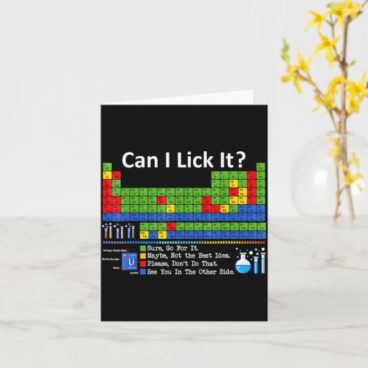Can I Lick It Periodic Table Chart Science Teacher Kaart (Gele Bloem)