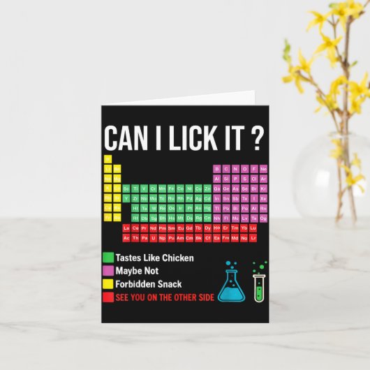 Can I Lick It Periodic Table Chart Science Teacher Kaart (Gele Bloem)