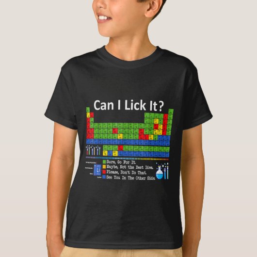Can I Lick It Periodic Table Chart Science Teacher T-shirt (Voorkant)