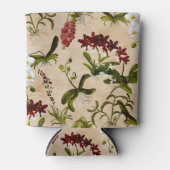 Can Sleeve - Orchideeënprint in Beige Blikjeskoeler (Voorkant)