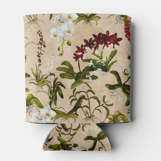 Can Sleeve - Orchideeënprint in Beige Blikjeskoeler (Achterkant)