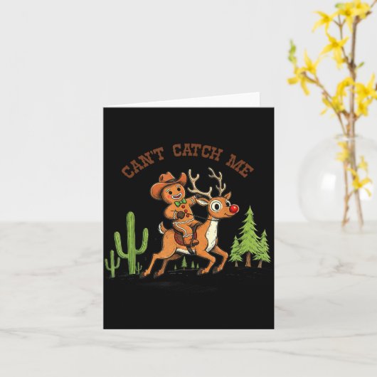 Can’t Catch Me Gingerbread Cowboy Funny Christmas  Kaart (Gele Bloem)