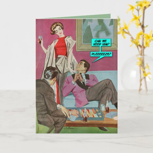 Can We Keep Him? [funny greeting card] Kaart (Gele Bloem)