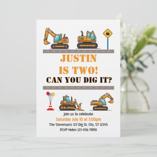 Can You Dig It, Construction 2nd Birthday Kaart (Staand voorkant)