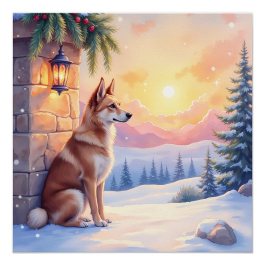 Canaan Dog Desert Stone Winter Christmas Art Perfect Poster (Voorkant)
