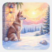 Canaan Dog Desert Stone Winter Christmas Art Vierkante Sticker (Voorkant)