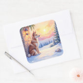 Canaan Dog Desert Stone Winter Christmas Art Vierkante Sticker (Envelop)