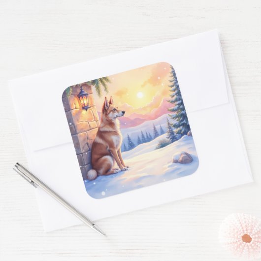 Canaan Dog Desert Stone Winter Christmas Art Vierkante Sticker (Envelop)