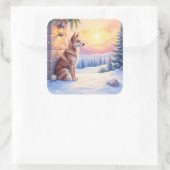 Canaan Dog Desert Stone Winter Christmas Art Vierkante Sticker (Tas)