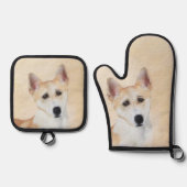 Canaan Dog Painting Schattigee originele dierenhon Ovenwant & Pannenlap Set (Voorkant)