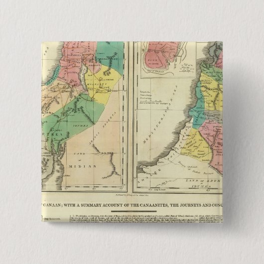 Canaan - Israel Atlas Map Vierkante Button 5,1 Cm (Voorkant)