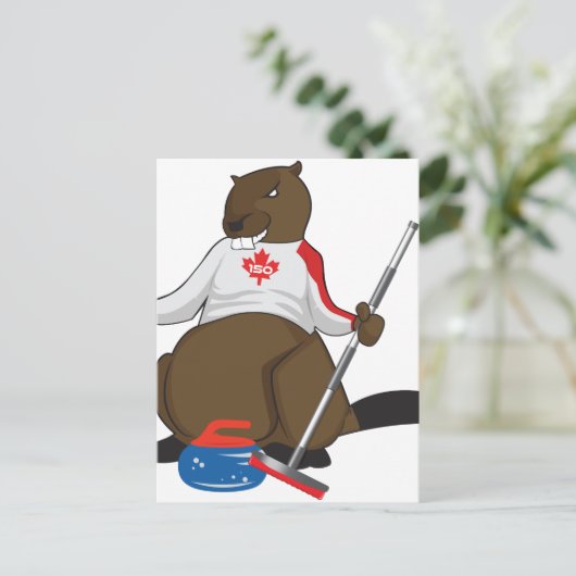 Canada 150 in 2017 Beaver Curling Main Briefkaart (Staand voorkant)