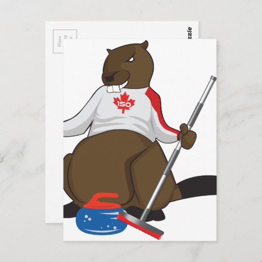 Canada 150 in 2017 Beaver Curling Main Briefkaart (Voorkant / Achterkant)