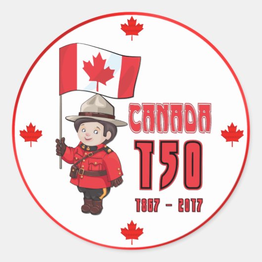 Canada 150 jaar Jubileum Ronde Sticker (Voorkant)