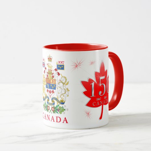 Canada 150 Maple Leaf Fireworks Coat of Arms Mok (Voorkant rechts)