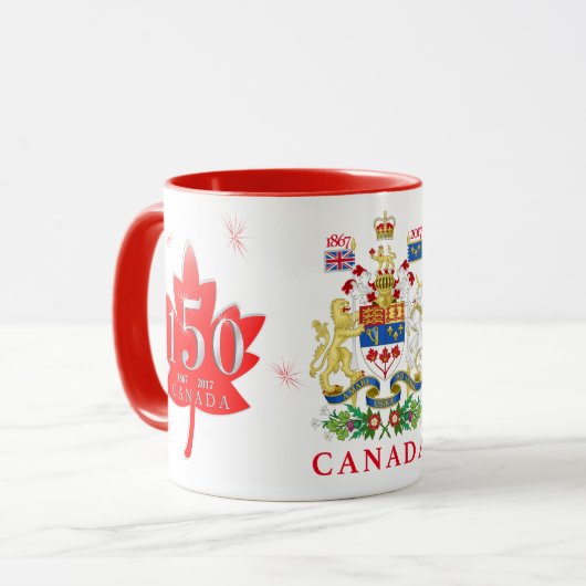 Canada 150 Maple Leaf Fireworks Coat of Arms Mok (Voorkant links)