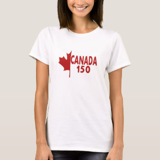 Canada 150 T-Shirt voor vrouwen (wit op rood)