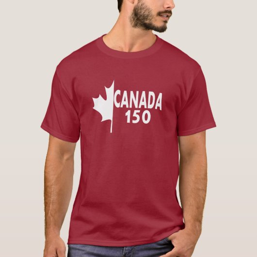 Canada 150 T-shirt (wit op rood) (Voorkant)