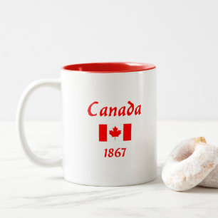 Canada 1867 Old Balthazar Font Flag Dark Color Tweekleurige Koffiemok