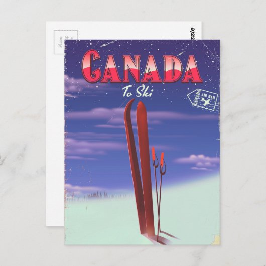 Canada Air mail naar ski briefkaart illustratie. (Voorkant / Achterkant)