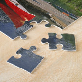 Canada, Alberta, Moraine Lake. Rode kano's wachten Legpuzzel (Zijkant)