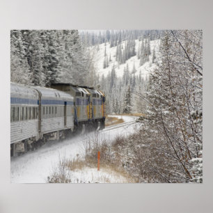 Canada, Alberta. Sneeuwtrein VIA Rail tussen Poster