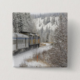 Canada, Alberta. Sneeuwtrein VIA Rail tussen Vierkante Button 5,1 Cm