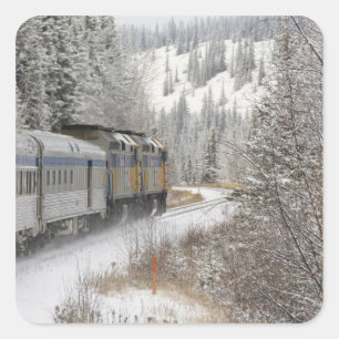 Canada, Alberta. Sneeuwtrein VIA Rail tussen Vierkante Sticker