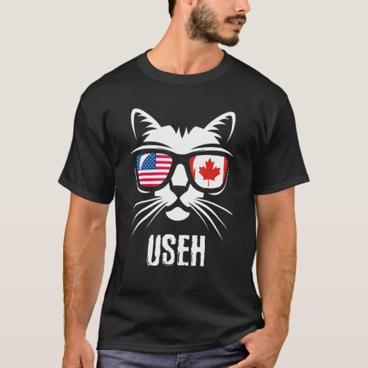 Canada American Flag Cat US Eh T-shirt (Voorkant)
