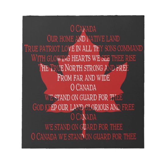Canada Anthem Souvenir Notepad Canada - cadeaus Notitieblok (Voorkant)