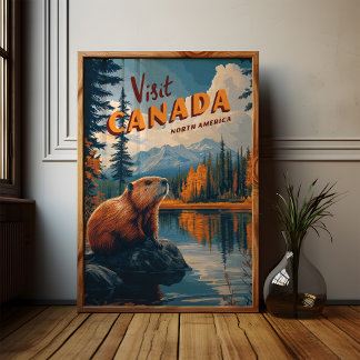 Canada Beaver Poster – Vintage Travel Art