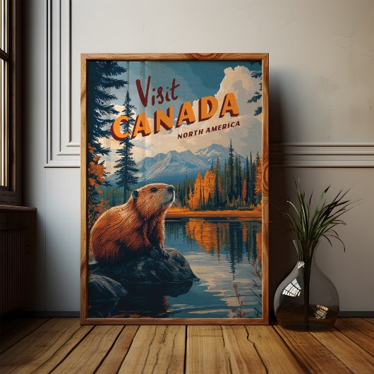 Canada Beaver Poster – Vintage Travel Art