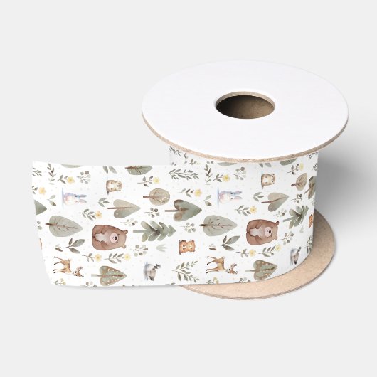 Canada bosdieren & bosbomen aquarel satijnen lint (Spoel)