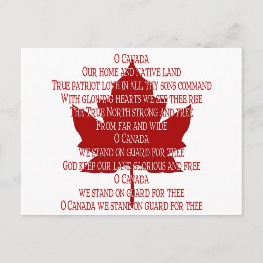 Canada Briefkaarten Canada Anthem Souvenir Briefka (Voorkant)