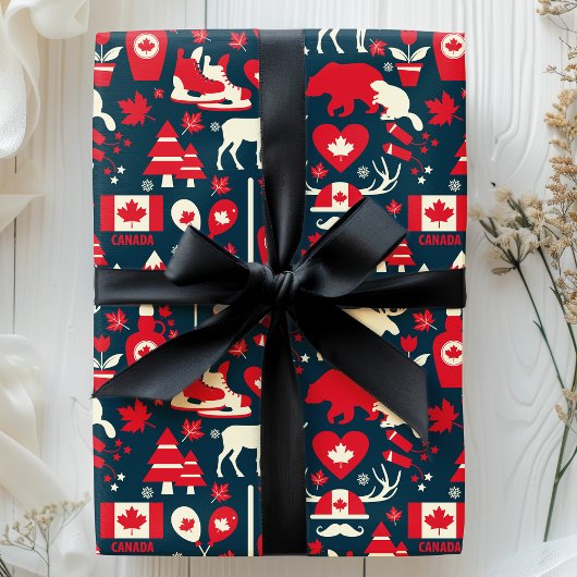 Canada Canadian KerstWinter Moose Pattern Cadeaupapier