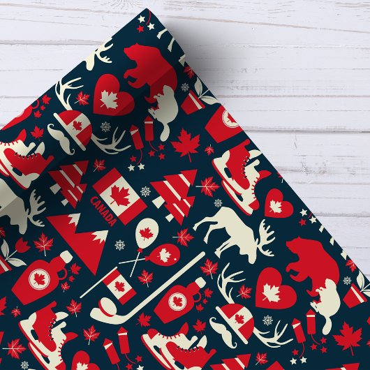 Canada Canadian KerstWinter Moose Pattern Cadeaupapier