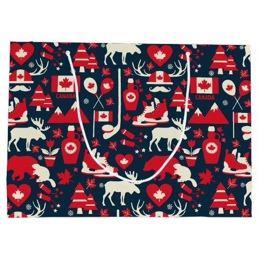 Canada Canadian KerstWinter Moose Pattern Groot Cadeauzakje (Achterkant)