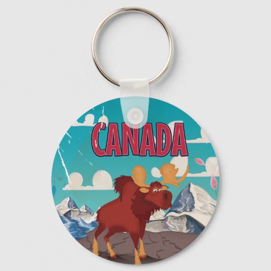 Canada Cartoon Vintage Eland Poster Sleutelhanger (Voorkant)