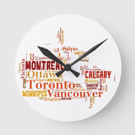 Canada Cities Word Art Ronde Klok (Voorkant)